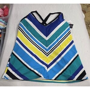 NWT Nautica S Tankini Deep Sea Stripe Top Swimsuit Blue yellow 130565